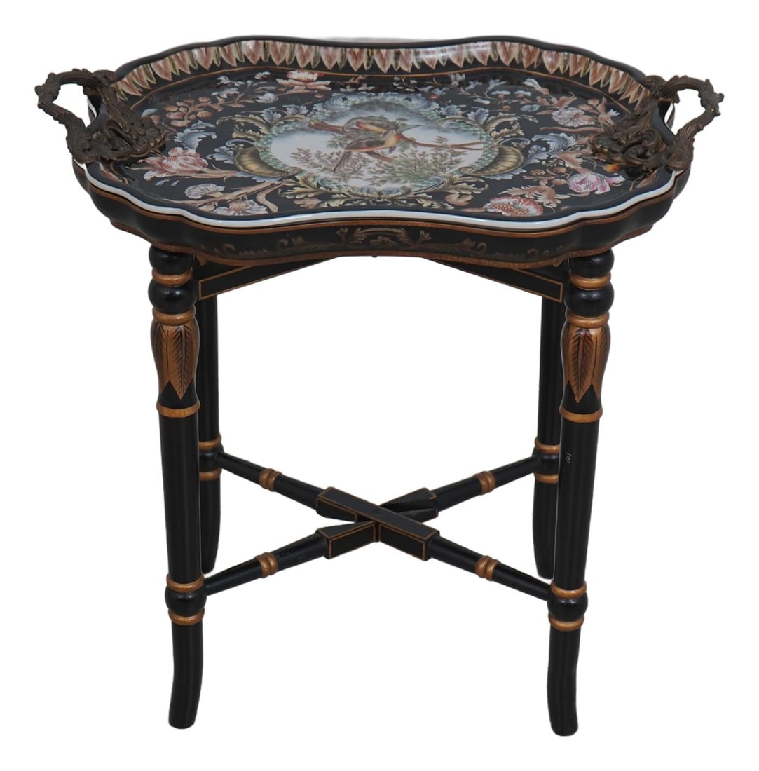 Elegant Castilian Porcelain Tray Top Table with Bronze Hardware (1 of 10)