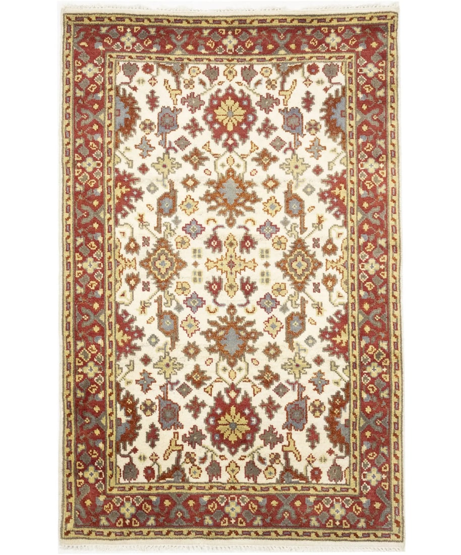 Handmade Cream Oushak Chobi Floral Rug 4x6 ft Area Carpet (1 of 5)