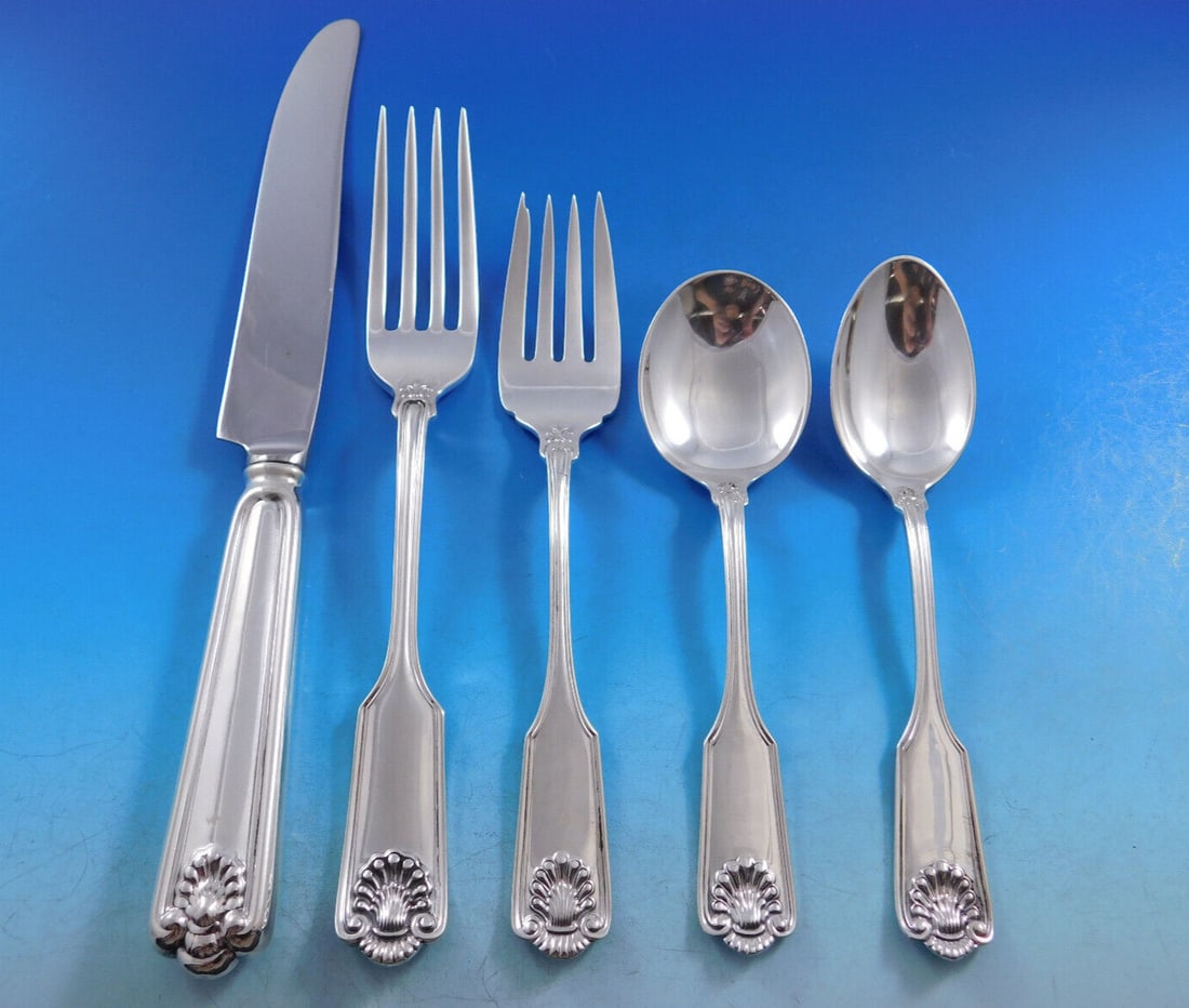 Frank Smith Fiddle Shell Sterling Silver Flatware Set 43 pcs Service for 8: Frank Smith Fiddle Shell Sterling Silver Flatware Set 43 pcs Service for 8 Enhance your dining experience with this exquisite Fiddle Shell Sterling Silver Flatware Set by Frank Smith. This elegant set