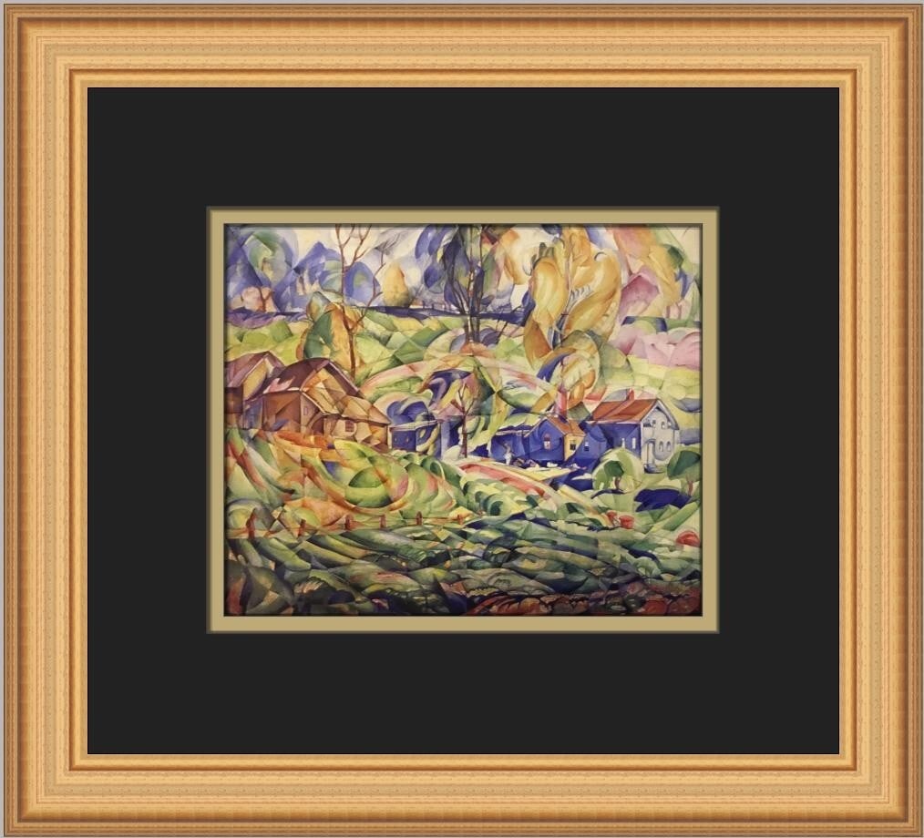 August F Biehle Jr Landscape Farm Scene Print Custom Framed 12 x 13 (1 of 2)