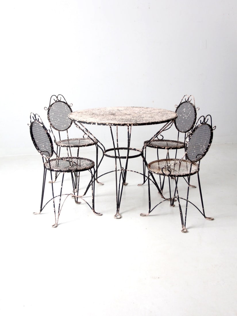Vintage Mid Century Wrought Iron Patio Dining Set with 4 Chairs (1 of 14)