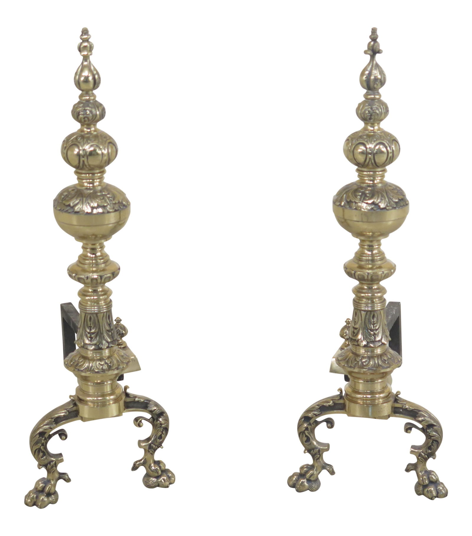 Vintage French Style Brass Bronze Andirons Pair 27 Inch (1 of 10)