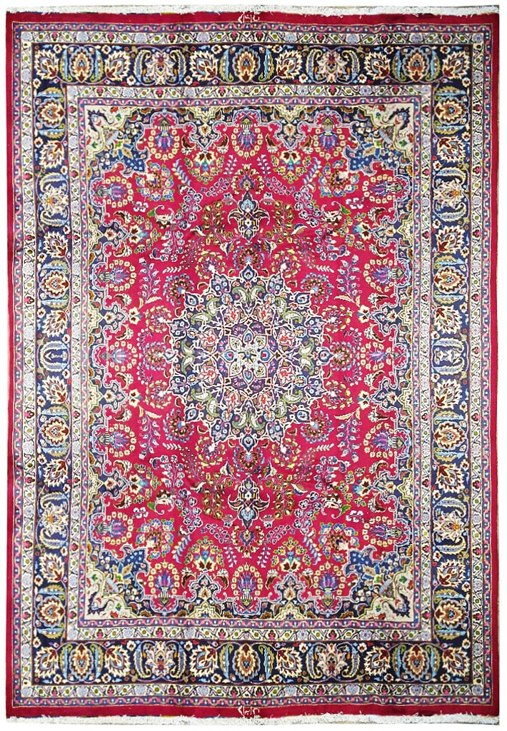 10 x 13.9 Persian Red Floral Mashad Area Rug Hand-Knotted Elegance (1 of 7)