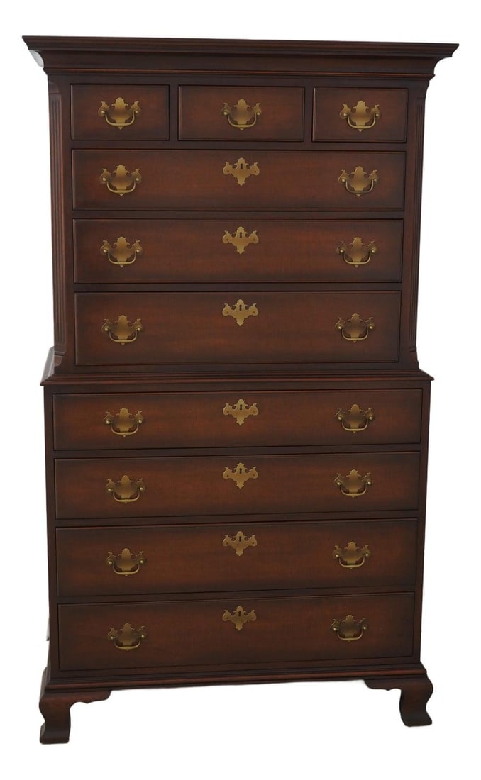 Kindel Chippendale Mahogany Chest on Chest with Brass Hardware (1 of 10)