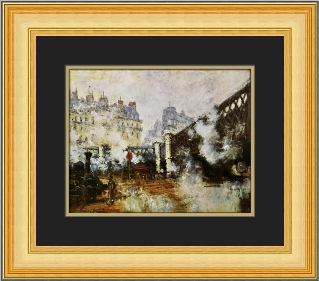 Claude Monet Le Pont De L'Europe Custom Framed Impressionist Print: Claude Monet Le Pont De L'Europe Custom Framed Impressionist Print Enhance your art collection with this exquisite custom framed print of Claude Monet's "Le Pont De L'Europe." This medium-sized reprod