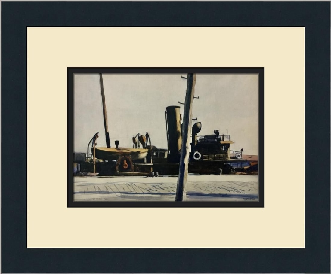 Edward Hopper Trawler and Telegraph Pole Framed Art Print 12 x 14: Edward Hopper Trawler and Telegraph Pole Framed Art Print 12 x 14 This exquisite custom framed print titled "Trawler and Telegraph Pole" by renowned artist Edward Hopper showcases a beautiful depictio