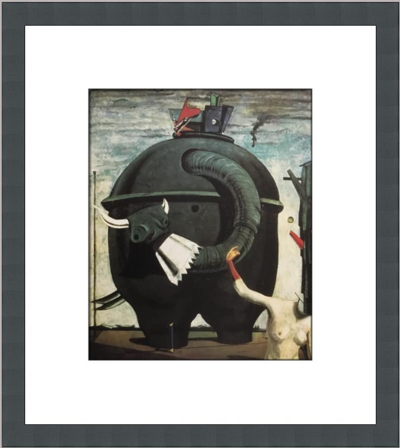 Max Ernst Elephant of Celebes Custom Framed Surrealist Print: Max Ernst Elephant of Celebes Custom Framed Surrealist Print Enhance your art collection with this stunning custom framed print titled "Elephant of Celebes" by renowned artist Max Ernst. This medium-s