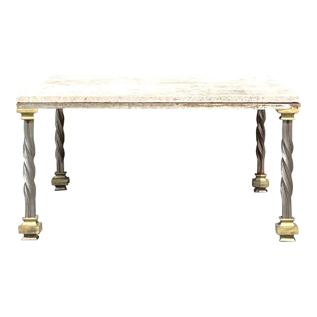 Vintage Hollywood Regency Travertine Coffee Table with Brass Caps (1 of 8)