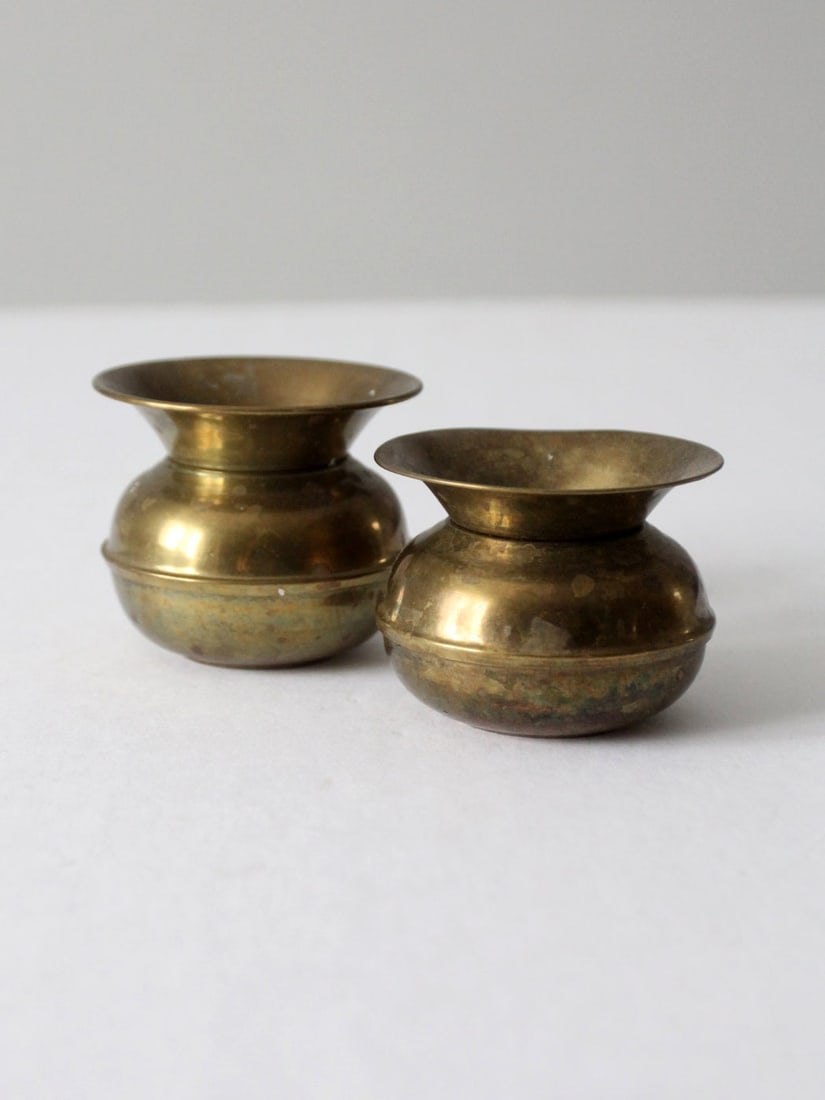 Vintage Brass Cuspidor Pair Elegant Bud Vases (1 of 8)