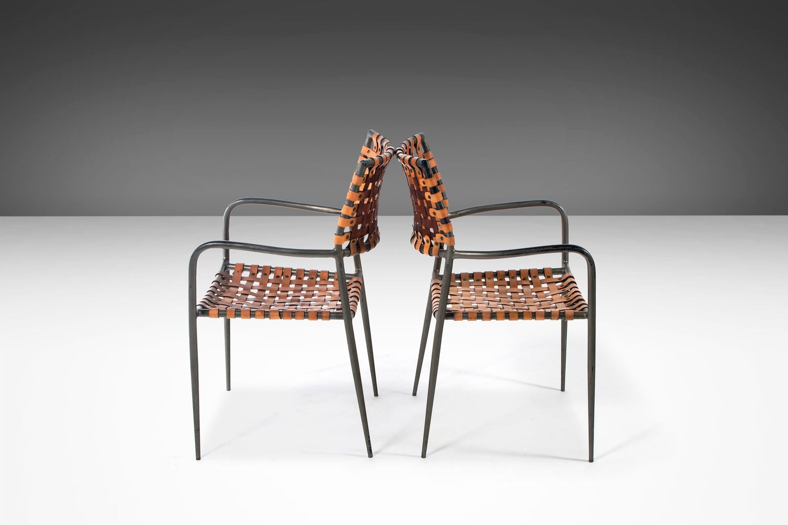 Set of 2 Italian 1970s Patinaed Metal Leather Armchairs (1 of 10)