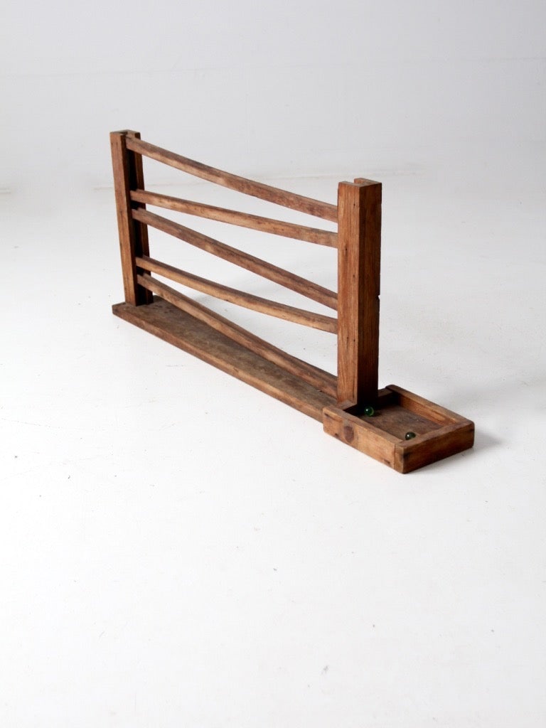 Vintage Hand-Crafted Marble Toy Run with 6 Marbles: Vintage Hand-Crafted Marble Toy Run with 6 Marbles Experience nostalgia with this vintage marble toy run from the early 20th century. This charming hand-crafted wooden toy features sloping ramps desig