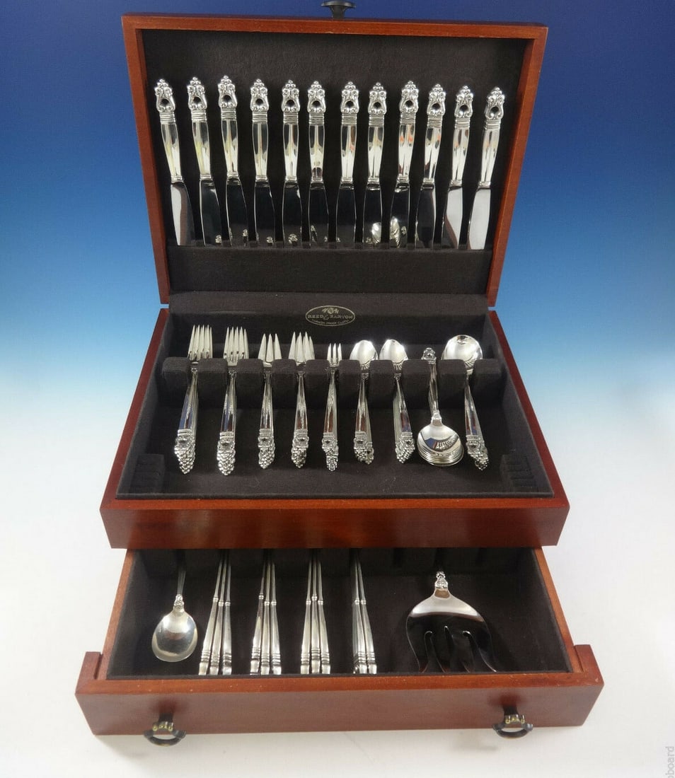 International Silver Royal Danish Sterling Silver Flatware Set 86 Pieces for 12 with Storage Chest (1 of 8)