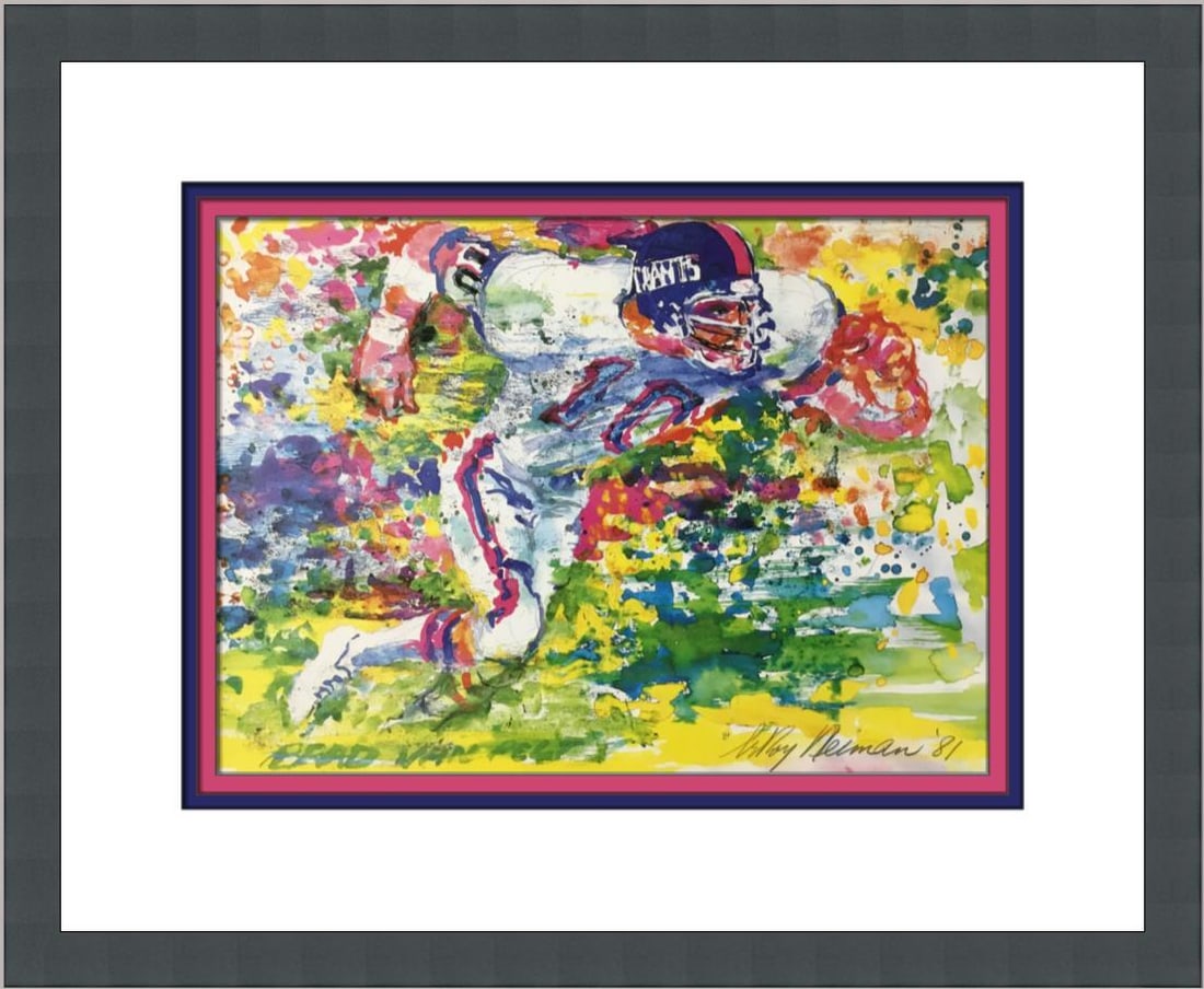 LeRoy Neiman NY Giants Brad Van Pelt Custom Framed Lithograph Print: LeRoy Neiman NY Giants Brad Van Pelt Custom Framed Lithograph Print Celebrate the legacy of NY Giants player Brad Van Pelt with this stunning custom framed print by renowned artist LeRoy Neiman. This