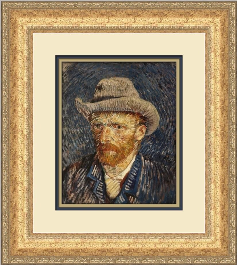 Vincent Van Gogh Artist Self-Portrait with Felt Hat Custom Framed Print: Vincent Van Gogh Artist Self-Portrait with Felt Hat Custom Framed Print Presenting a stunning custom framed print of Vincent Van Gogh's "Artist Self-Portrait with Felt Hat." This medium-sized artwork