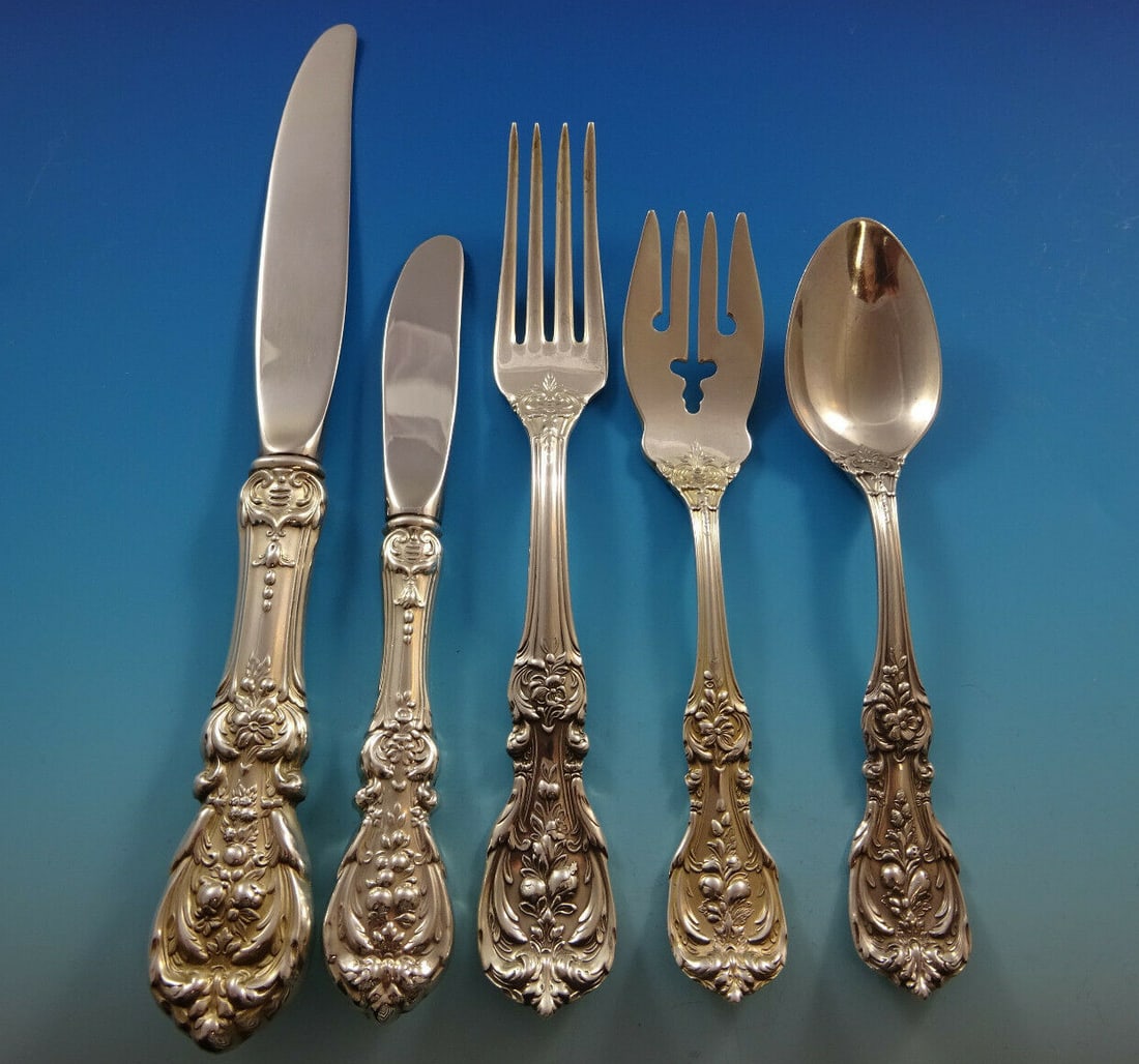 Francis I Reed & Barton Sterling Silver Flatware Set for 12 60 Pieces with Storage Chest: Francis I Reed & Barton Sterling Silver Flatware Set for 12 60 Pieces with Storage Chest Elevate your dining experience with the Francis I Reed & Barton Sterling Silver Flatware Service for 12, compri