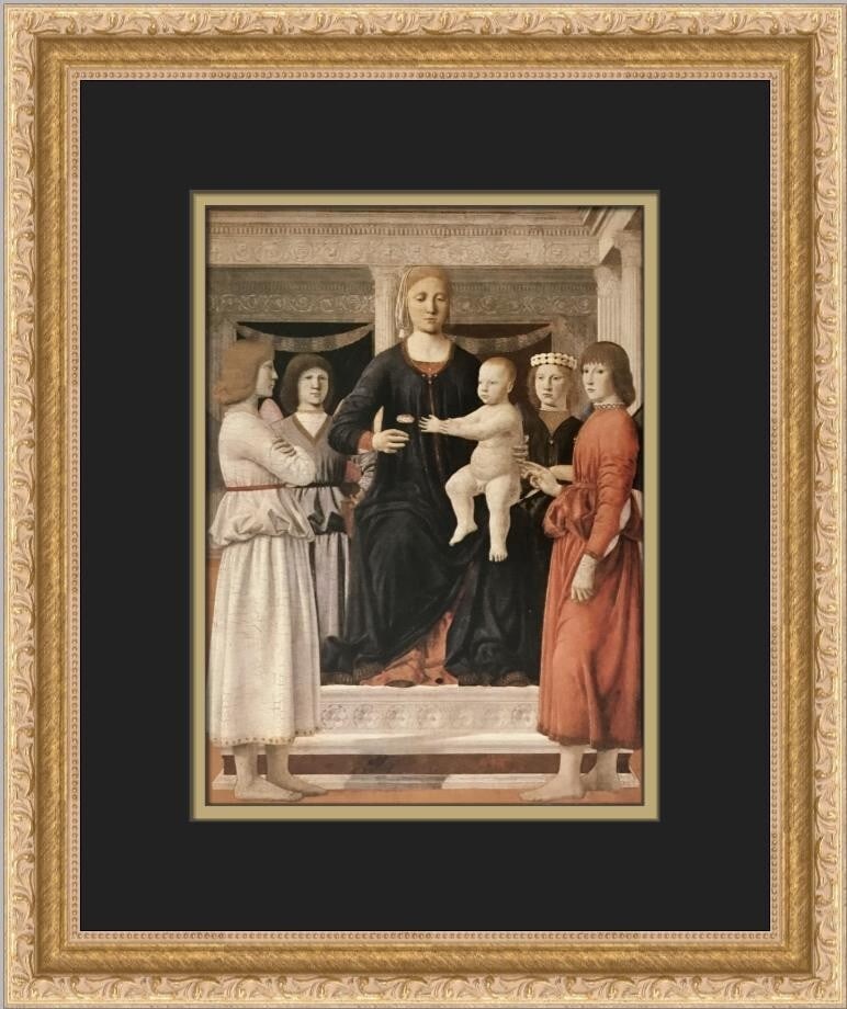 Pierro Della Francesca Virgin Child Print Framed 16 x 13 Expressionism: Pierro Della Francesca Virgin Child Print Framed 16 x 13 Expressionism This stunning custom framed print features the artwork "Virgin Child with Four Angels" by Pierro Della Francesca, an iconic piece