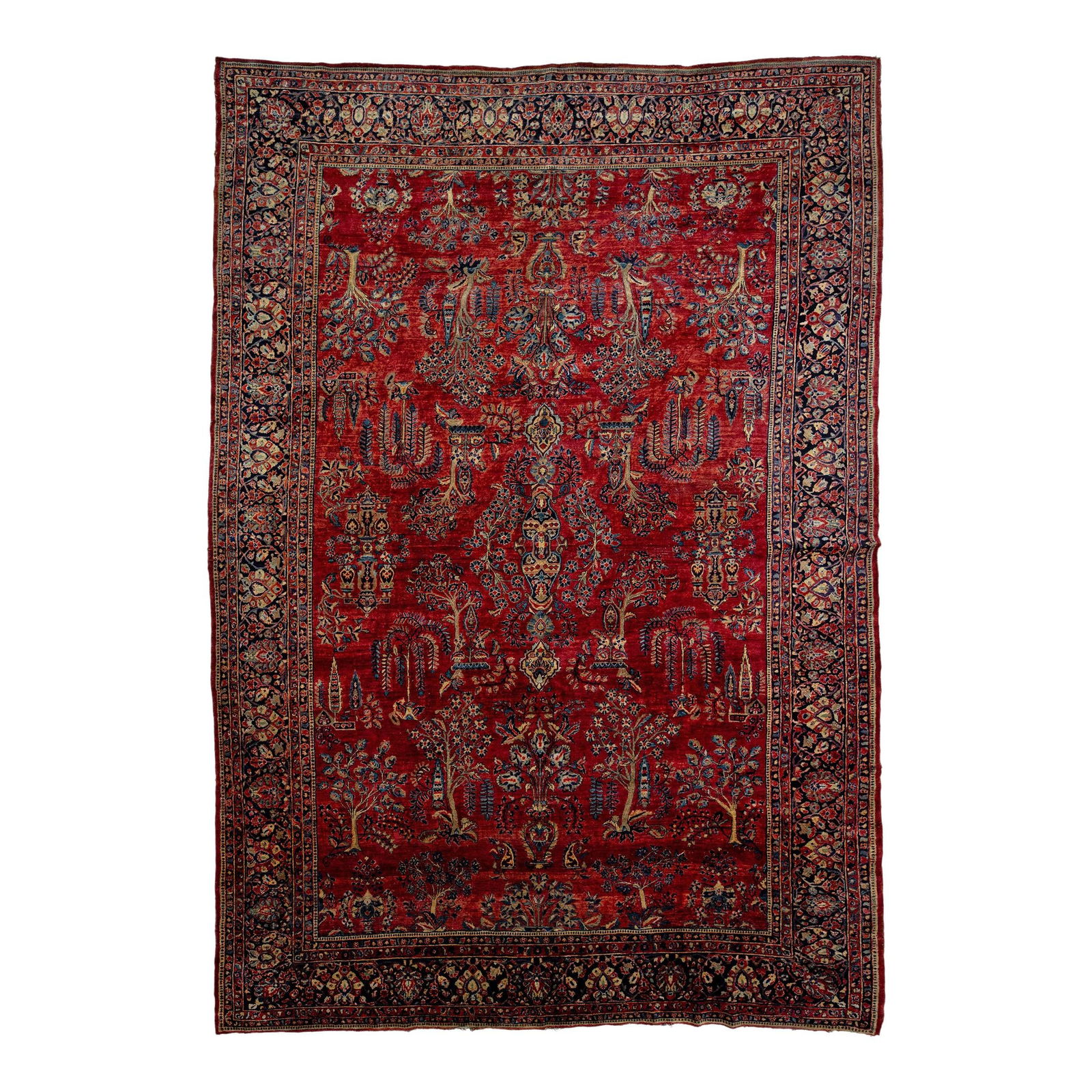 Antique Persian Sarouk Wool Rug 10'7 x 15'3 Floral Design Red: Antique Persian Sarouk Wool Rug 10'7 x 15'3 Floral Design Red This stunning Antique Persian Sarouk Farahan wool rug showcases exquisite craftsmanship with its hand-knotted construction. Featuring a cl