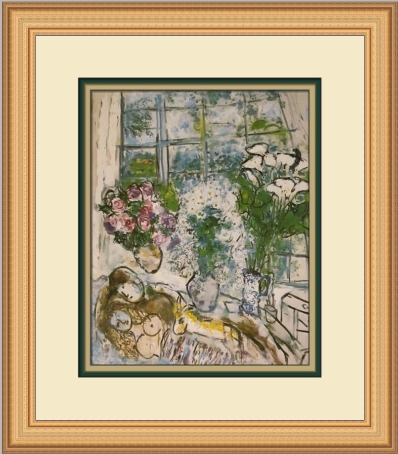 Marc Chagall The White Window Custom Framed Art Print 16x13: Marc Chagall The White Window Custom Framed Art Print 16x13 This custom framed print titled "The White Window" by renowned artist Marc Chagall showcases a captivating nude figure. Measuring 16 in heig