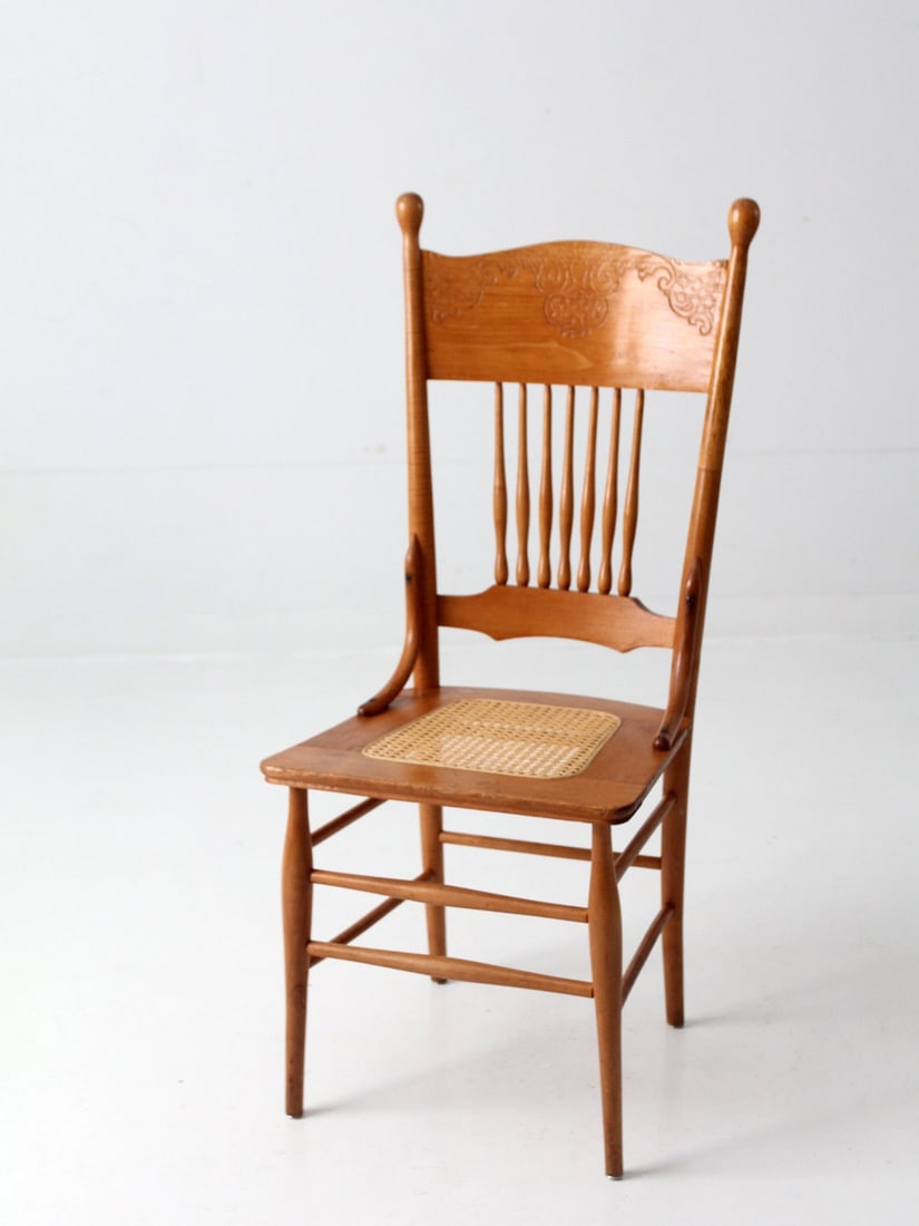 Early 20th Century Oak Press Back Dining Chair with Cane Seat (1 of 12)