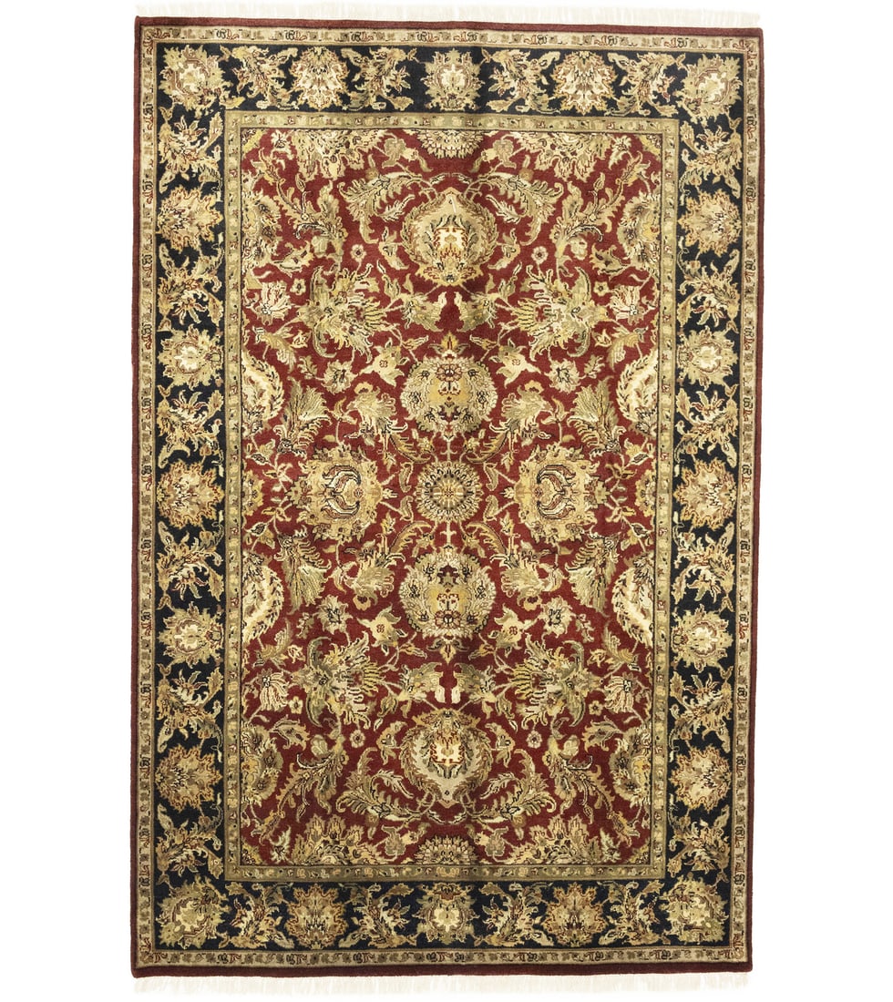 Handmade Agra Jaipur Wool Oriental Rug Floral Design 6'0 x 9'2 (1 of 13)