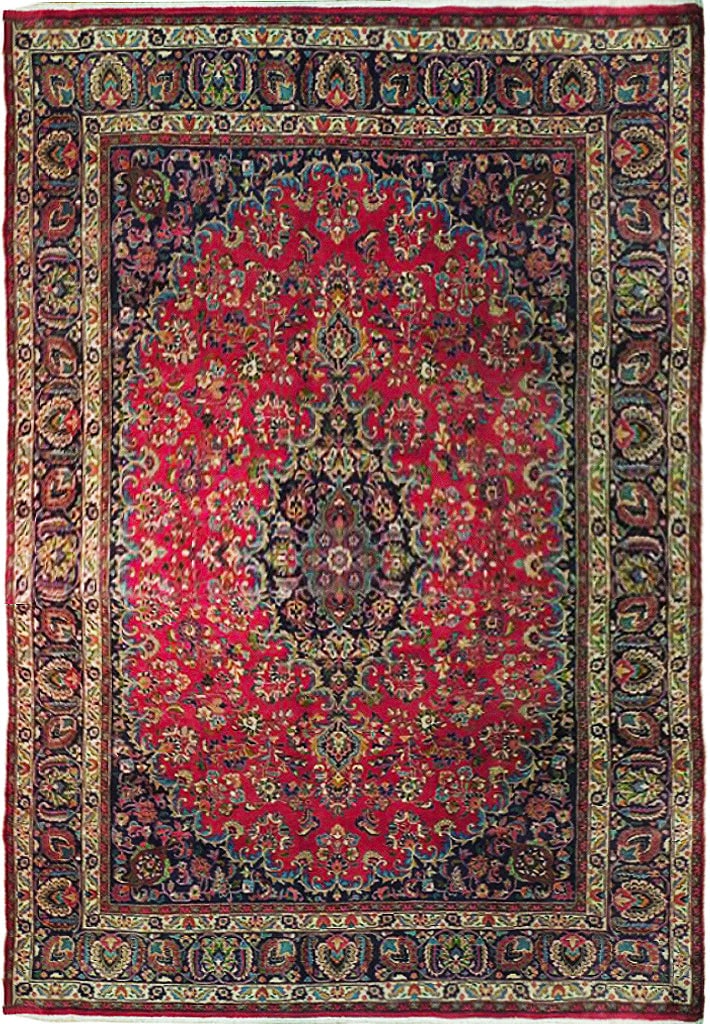 9.9' x 13' Red Semi Antique Persian Kashan Rug Handmade in Iran (1 of 6)