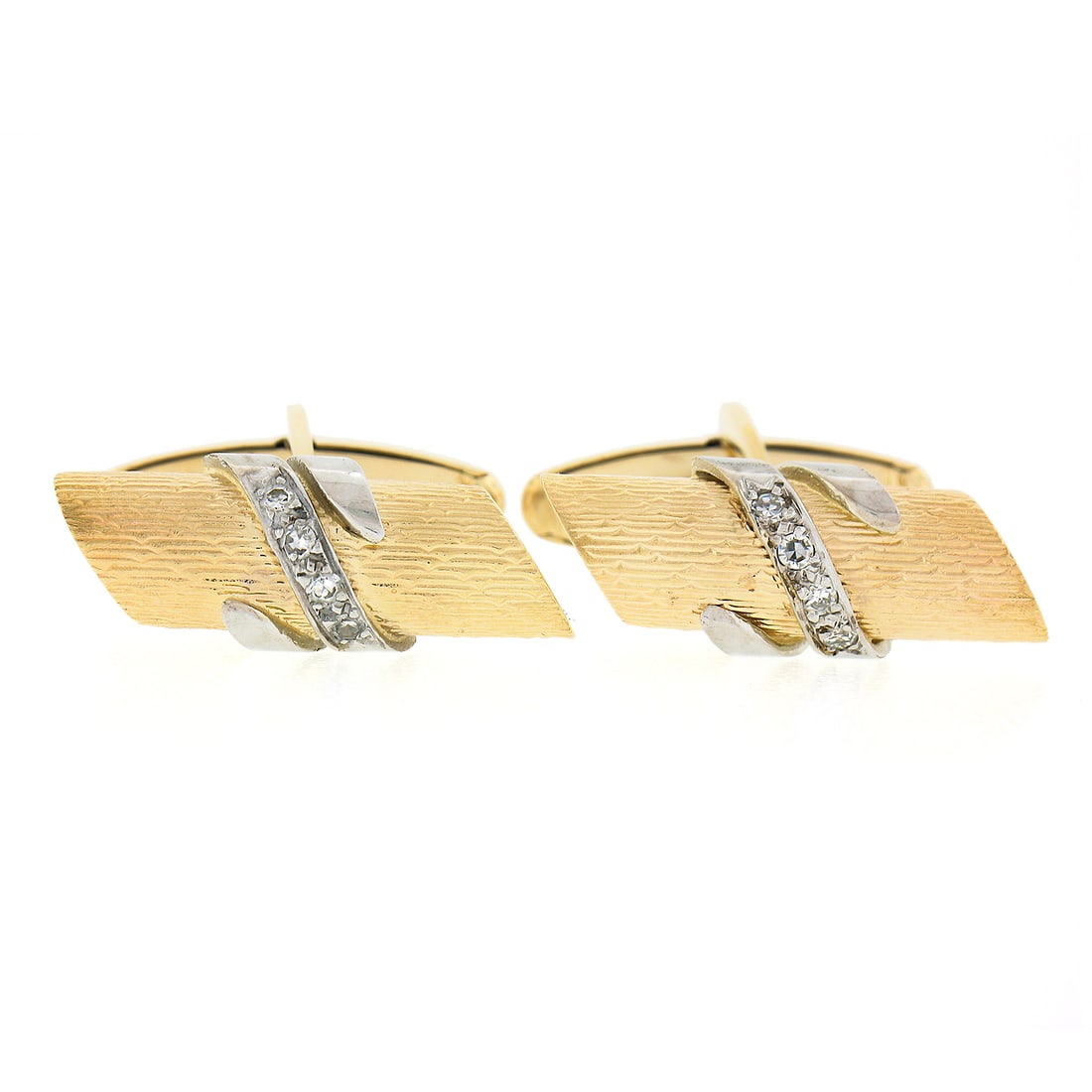 Men's 14K Two Tone Gold 0.10ctw Pave Diamond Swivel Cuff Links (1 of 6)