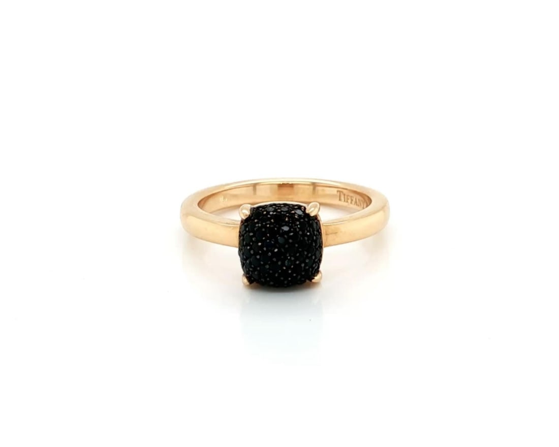Tiffany & Co. Paloma Picasso Black Spinel 18k Rose Gold Ring: Tiffany & Co. Paloma Picasso Black Spinel 18k Rose Gold Ring Experience the elegance of the Tiffany & Co. Paloma Picasso Sugar Stacks Ring, featuring a striking cabochon black spinel gemstone. Crafted