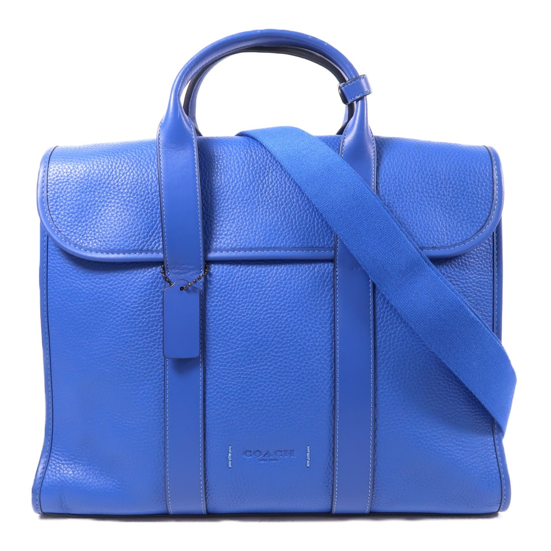 COACH Gotham Portfolio 2 Way Shoulder Bag Calfskin Leather Blue: COACH Gotham Portfolio 2 Way Shoulder Bag Calfskin Leather Blue Presenting the COACH Gotham Portfolio 2 Way Shoulder Bag, crafted from premium calfskin leather in an elegant blue hue. This versatile b