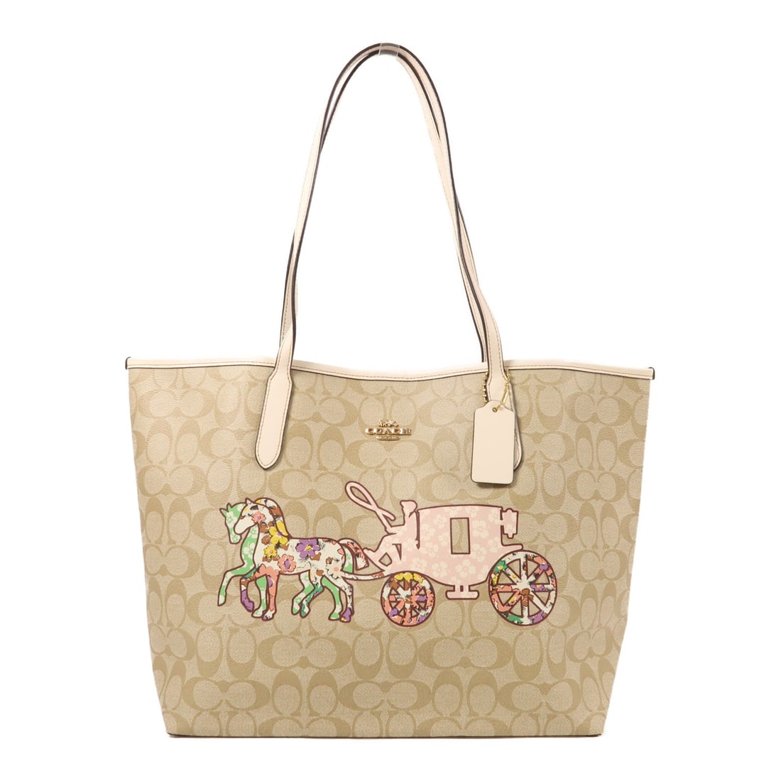 COACH GHW Beige Coated Canvas Shoulder Tote Bag CA607: COACH GHW Beige Coated Canvas Shoulder Tote Bag CA607 Elevate your style with this elegant COACH shoulder tote bag, crafted from durable PVC coated canvas in a sophisticated beige hue. This versatile