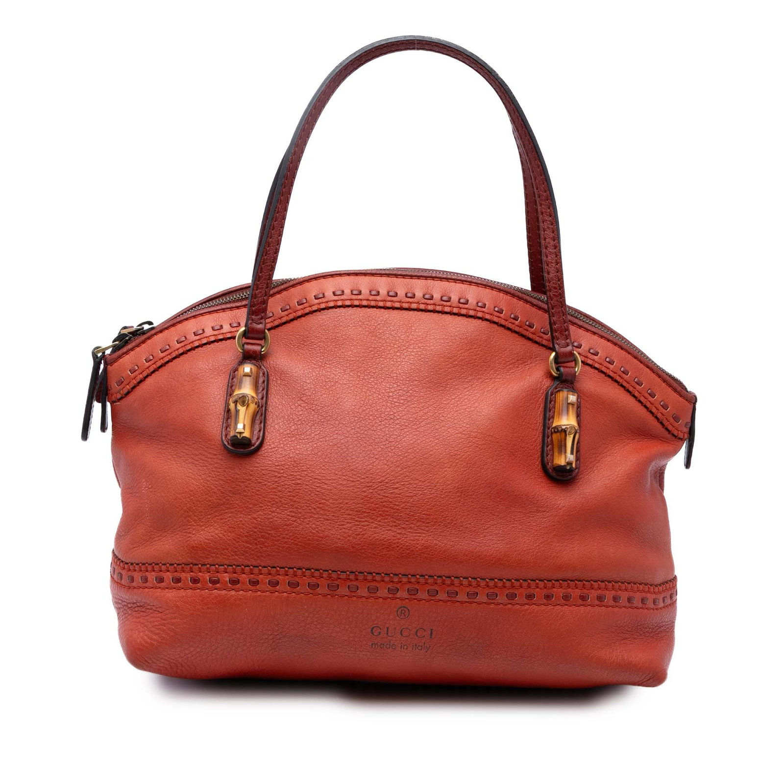 Gucci Leather Laidback Crafty Handbag Orange Italy: Gucci Leather Laidback Crafty Handbag Orange Italy This Gucci Leather Laidback Crafty Handbag showcases luxurious leather accented with bamboo details. It features flat leather handles and a secure to