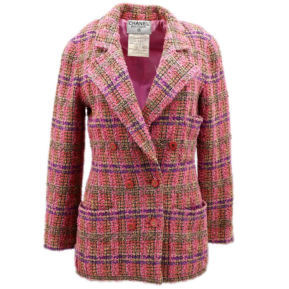 Chanel Vintage Pink Tweed Double Breasted Jacket 94A #40 (1 of 10)