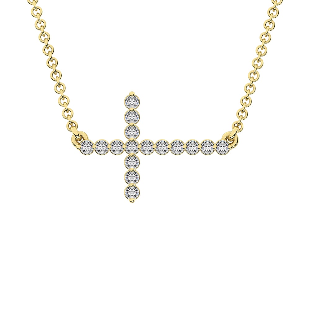 14K Yellow Gold 1/5 Ct.Tw. Diamond Cross Necklace: 14K Yellow Gold 1/5 Ct.Tw. Diamond Cross Necklace Metal: 14k Yellow Gold Stone Count: 16.0 Stone Shape: Round Stone Type: Bezel Stone Color: G-h Stone Clarity: Si3 Stone Weight (Carat): 0.21 This item