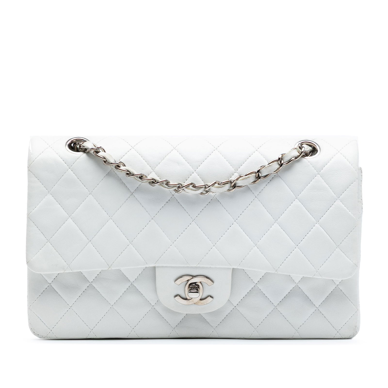 Chanel Medium Classic White Lambskin Double Flap Shoulder Bag (1 of 7)