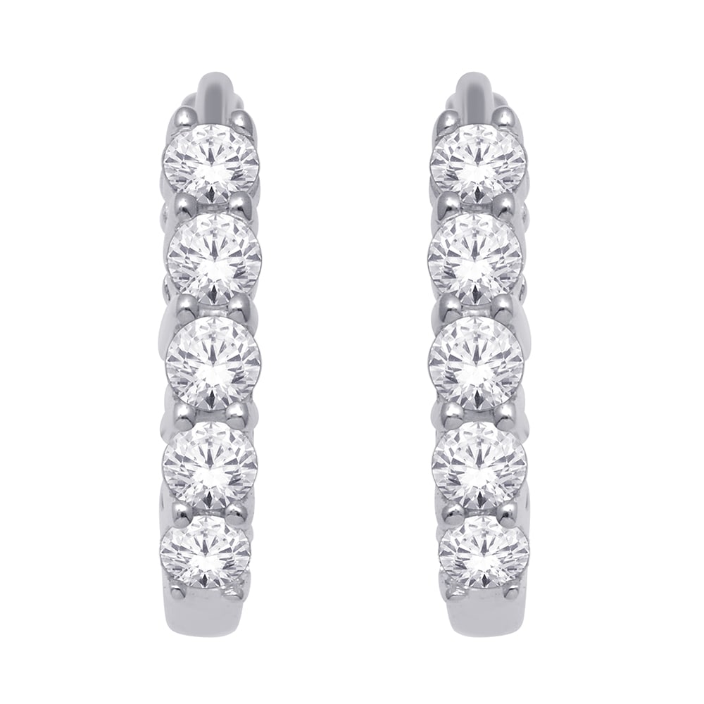 10K White Gold 1/4 Ct.Tw. Diamond Hoop Earrings: 10K White Gold 1/4 Ct.Tw. Diamond Hoop Earrings These Hoop Earrings Crafted From 10K White Gold And Features A Sparkling Alignment Of Round Diamonds Weighing Approximately 1/4 Ct. Tw. These Dazzling H