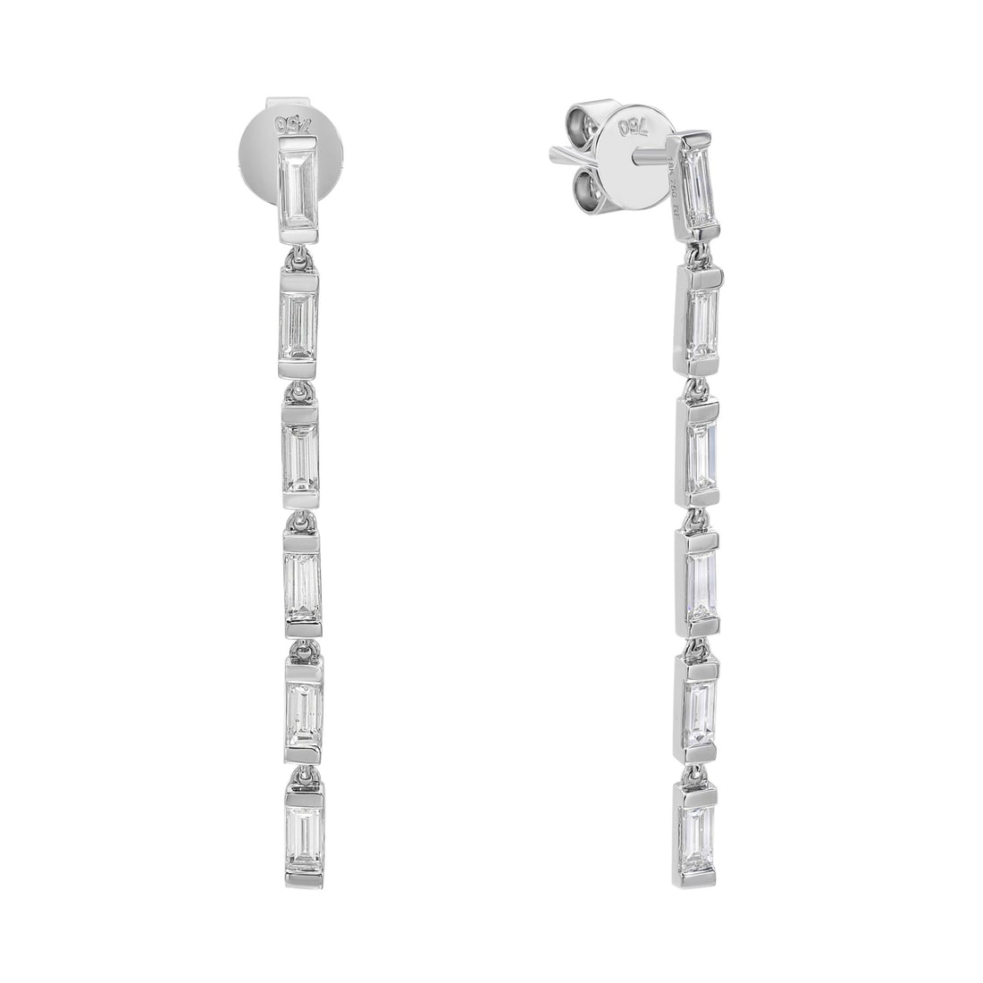 R Rachel Koen 0.83ct Baguette Diamond Drop Earrings 18K White Gold (1 of 6)