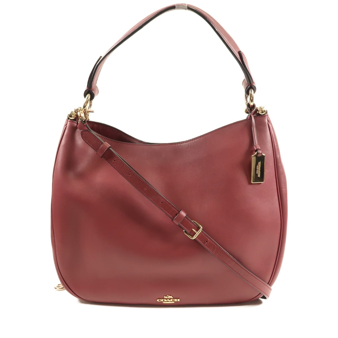 COACH 2 Way Shoulder Bag Red Calfskin Leather 36026 GHW: COACH 2 Way Shoulder Bag Red Calfskin Leather 36026 GHW This stylish 2-way shoulder bag from COACH is crafted from premium calfskin leather, displaying a vibrant red exterior that adds a pop of color