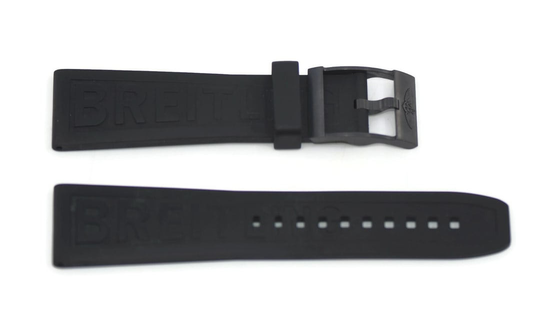 Authentic Breitling Black Rubber Watch Strap 24mm: Authentic Breitling Black Rubber Watch Strap 24mm Enhance your timepiece with this authentic Breitling Black Rubber Strap. Designed specifically for wristwatches, this durable strap offers a comfortab