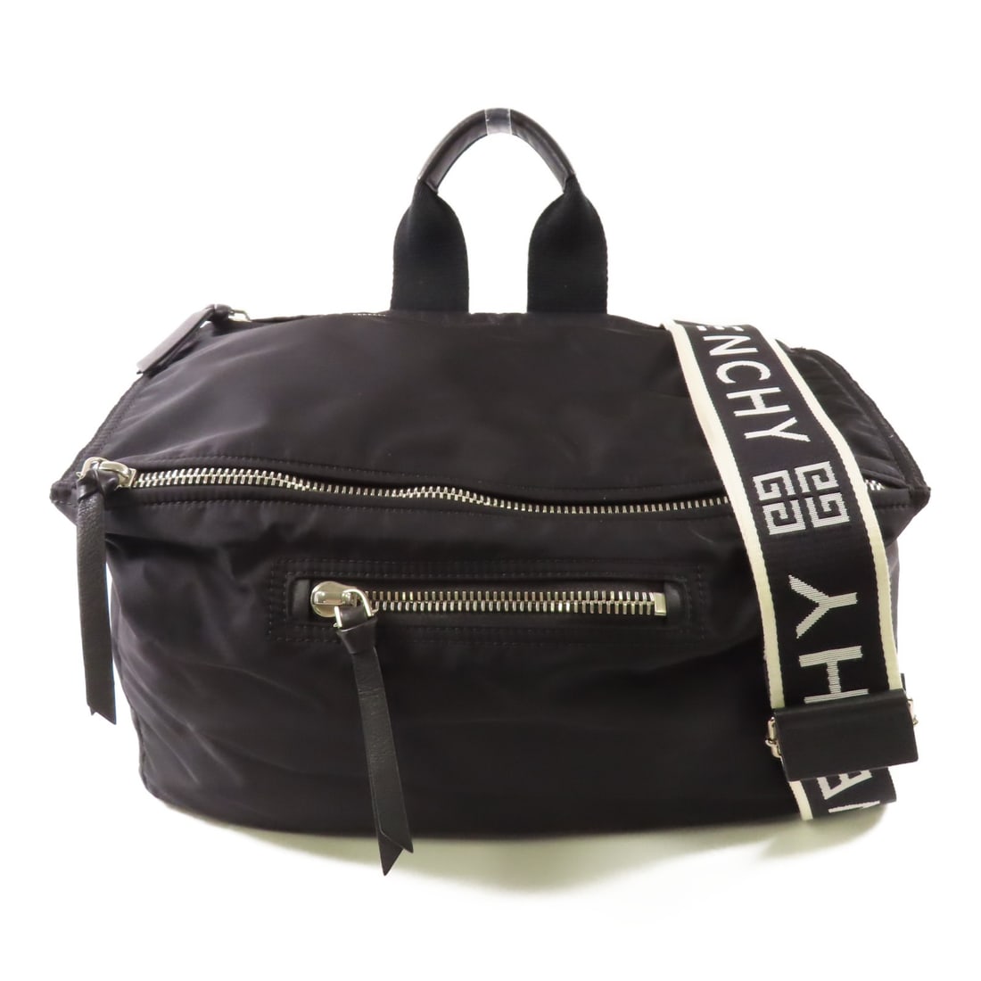 GIVENCHY Black Nylon 2way Shoulder Bag: GIVENCHY Black Nylon 2way Shoulder Bag This GIVENCHY 2-way shoulder bag is crafted from durable nylon in a sleek black finish, making it a versatile accessory for any occasion. With dimensions of 14.6