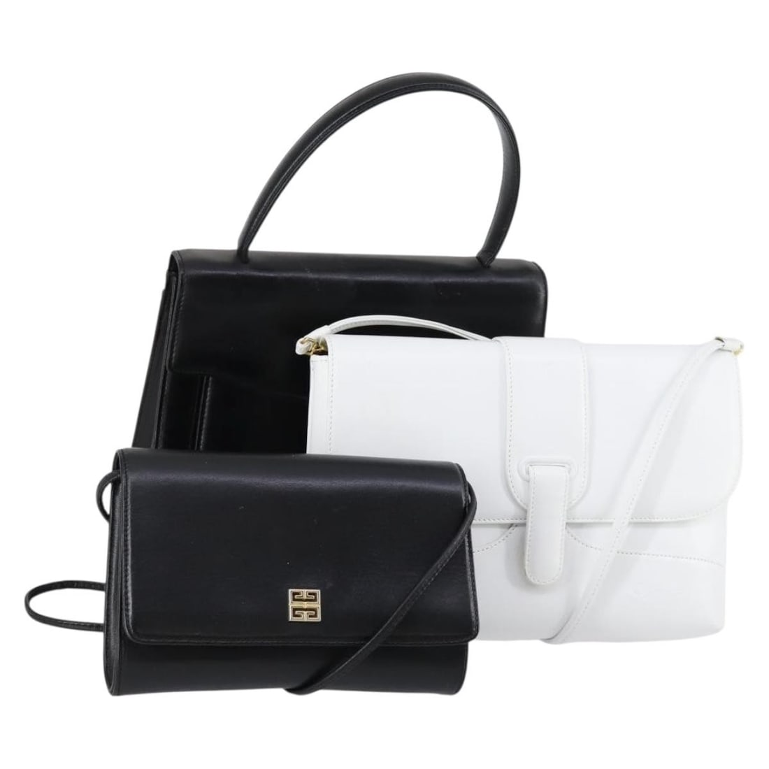 GIVENCHY Black White Leather Shoulder Bag Set Auth: GIVENCHY Black White Leather Shoulder Bag Set Auth This GIVENCHY shoulder bag set features a striking black and white leather exterior, offering a chic and sophisticated style. The bag is crafted from