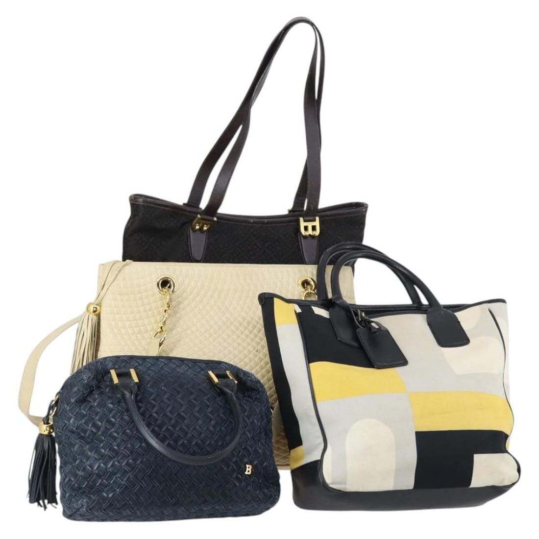 BALLY Tote Bag Set Leather Canvas Nylon Black Ivory Navy (1 of 18)