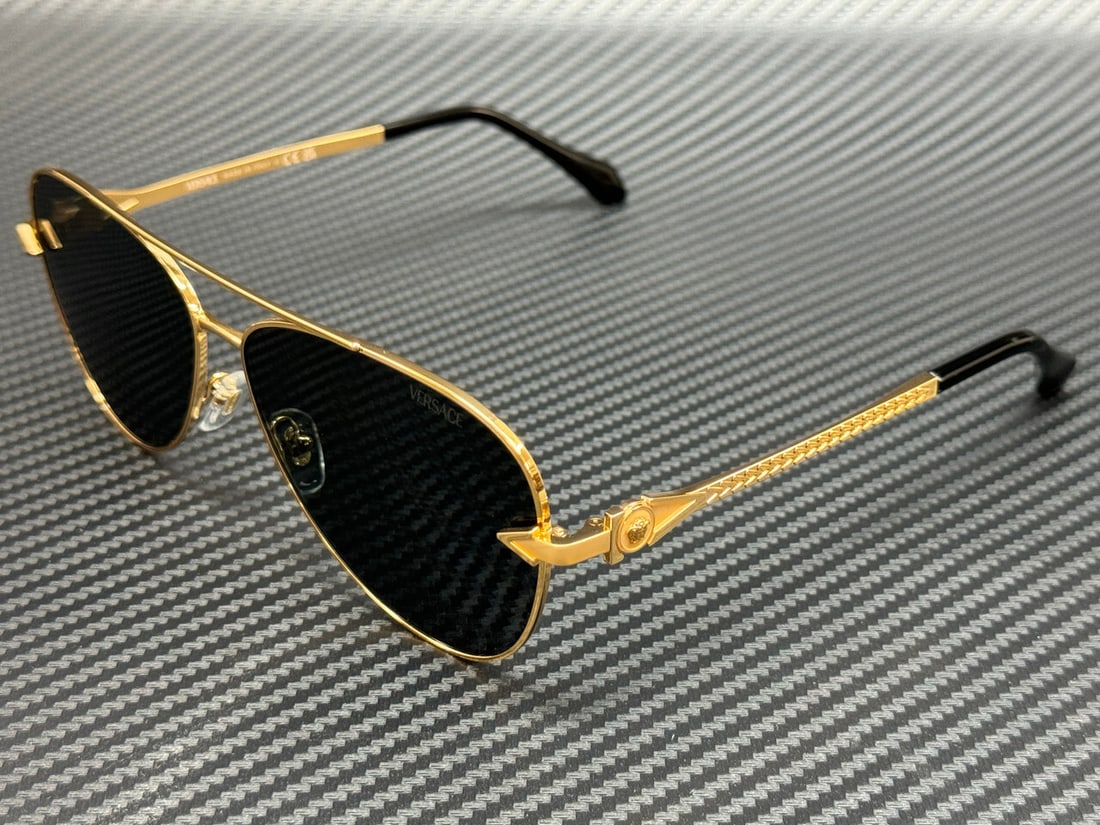 Versace VE2283 Gold Grey 61mm Sunglasses with Authenticity Certificate: Versace VE2283 Gold Grey 61mm Sunglasses with Authenticity Certificate Elevate your style with these Versace VE2283 100287 sunglasses, designed for the modern man. Featuring a luxurious gold frame, th