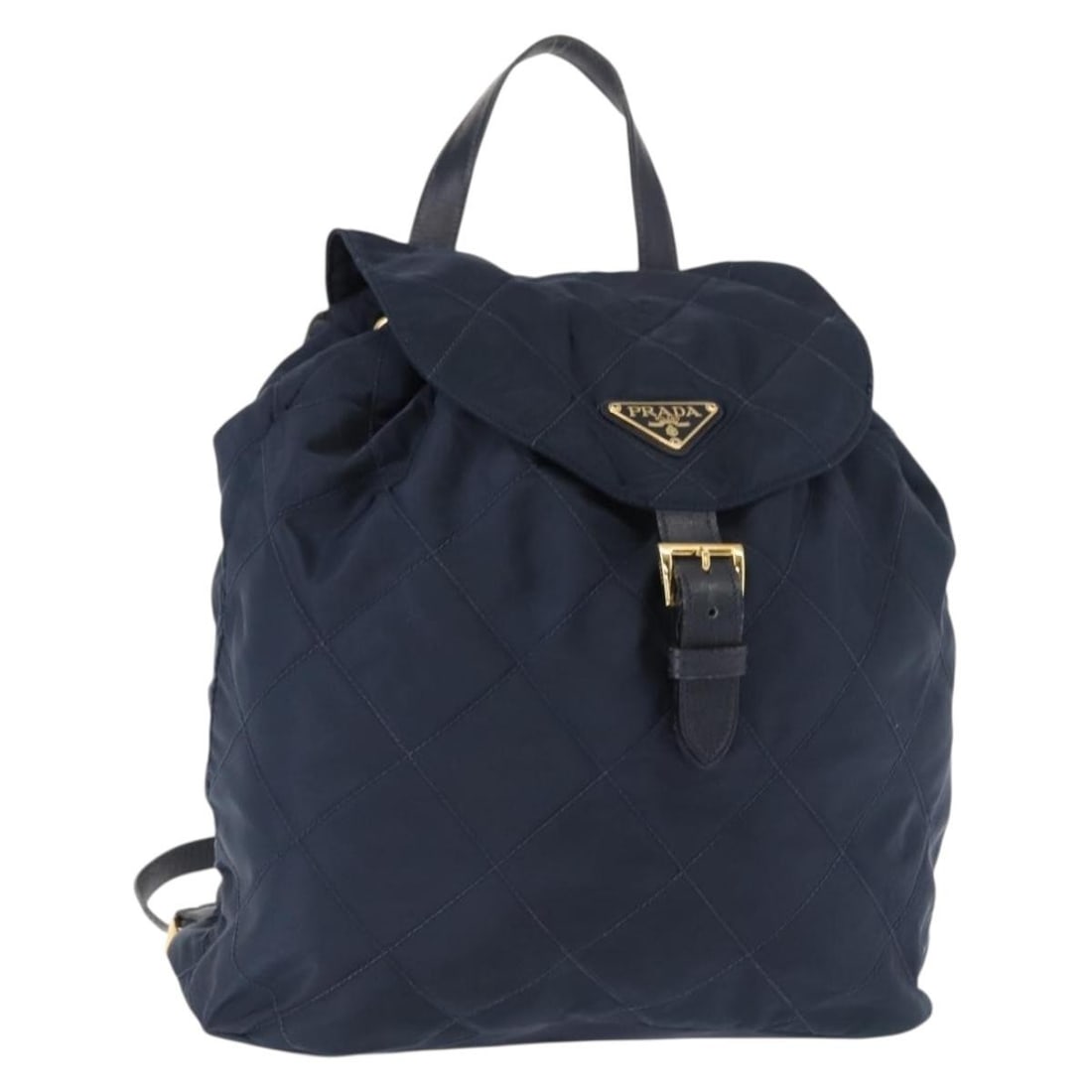 PRADA Navy Gold Nylon Backpack Italy Auth 146671: PRADA Navy Gold Nylon Backpack Italy Auth 146671 Introducing a stylish PRADA Nylon Backpack in Navy and Gold, crafted in Italy. This backpack features a sleek nylon exterior, measuring approximately 1