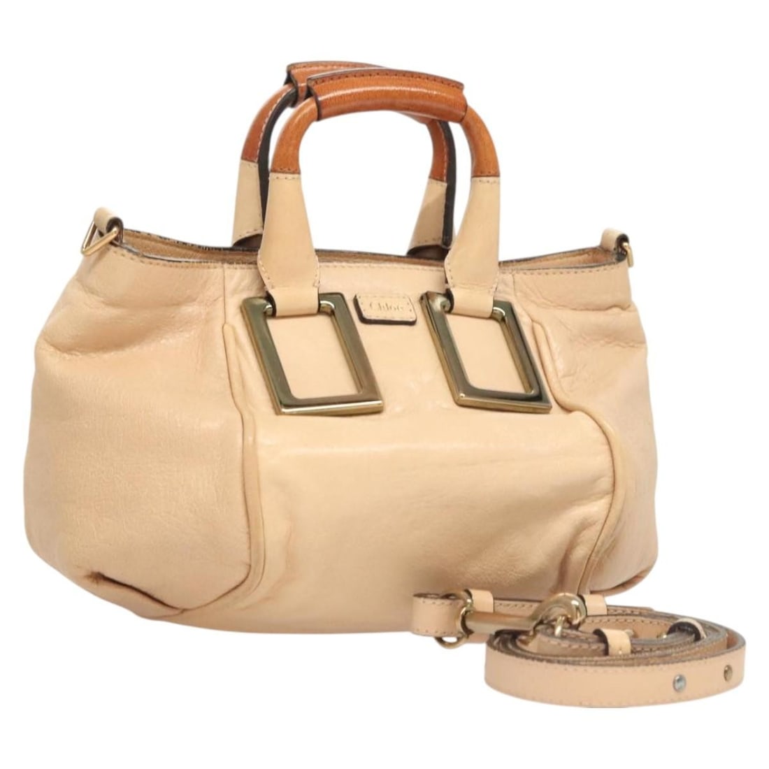 Chloe Etel Leather Hand Bag Beige Gold 2-Way Auth TH6032: Chloe Etel Leather Hand Bag Beige Gold 2-Way Auth TH6032 This Chloe Etel Hand Bag is a stylish accessory crafted from high-quality leather in an elegant beige and gold color combination. The bag featu
