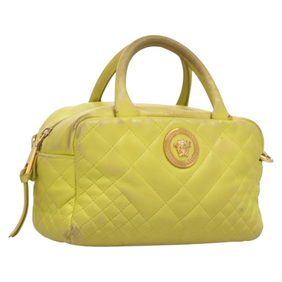 Authentic VERSACE Green Gold Leather Hand Bag Italy: Authentic VERSACE Green Gold Leather Hand Bag Italy This authentic VERSACE handbag showcases an elegant green and gold leather exterior, embodying luxury and sophistication. Crafted in Italy, this bag