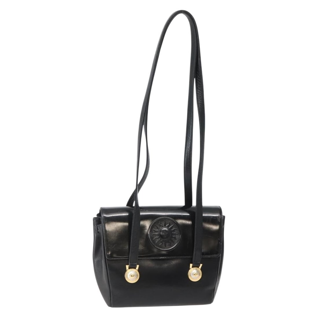 Gianni Versace Black Gold Leather Shoulder Bag Auth BA5891: Gianni Versace Black Gold Leather Shoulder Bag Auth BA5891 This Gianni Versace shoulder bag is a stylish accessory crafted from high-quality leather, showcasing a striking black and gold color combina