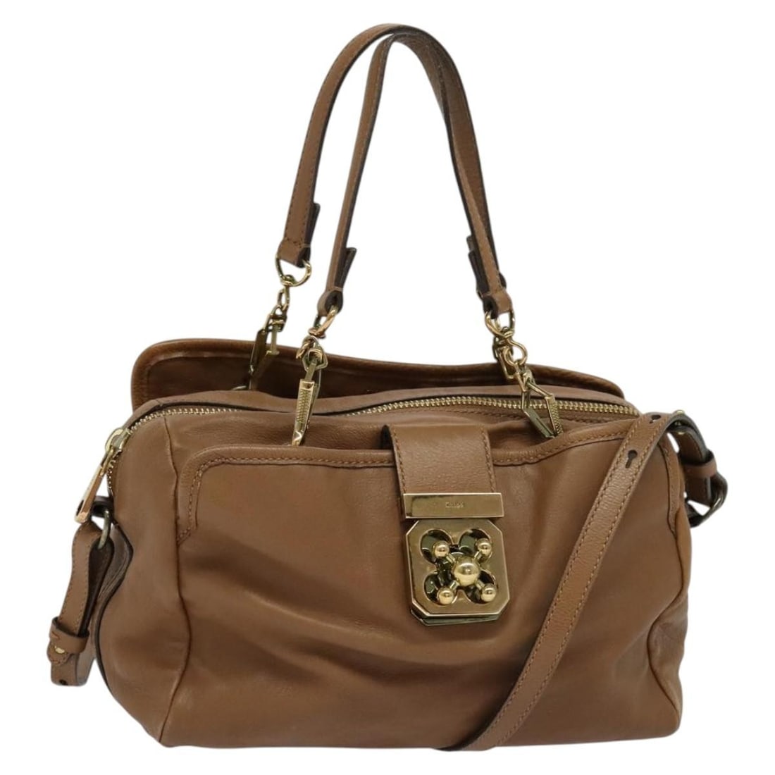 Chloe Leather Hand Bag Brown Gold 2 Way Auth BA1004: Chloe Leather Hand Bag Brown Gold 2 Way Auth BA1004 Discover the timeless elegance of this Chloe Hand Bag, expertly crafted from high-quality leather in a sophisticated brown and gold color combinatio
