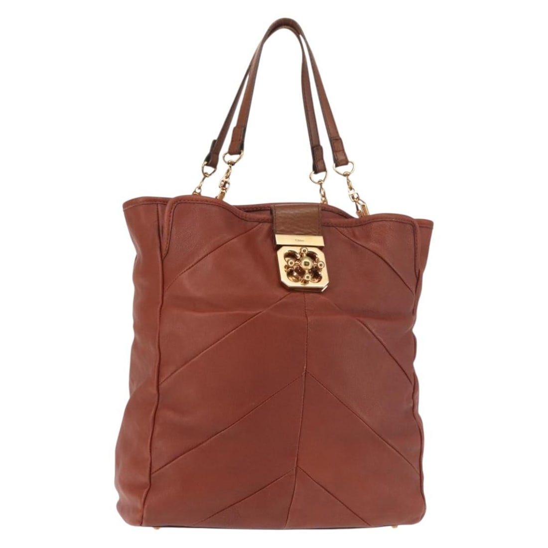 Chloe Brown Gold Leather Tote Bag Auth BS29573: Chloe Brown Gold Leather Tote Bag Auth BS29573 This Chloe Tote Bag is a stylish and functional accessory crafted from high-quality leather in an elegant brown and gold color scheme. Measuring approxim