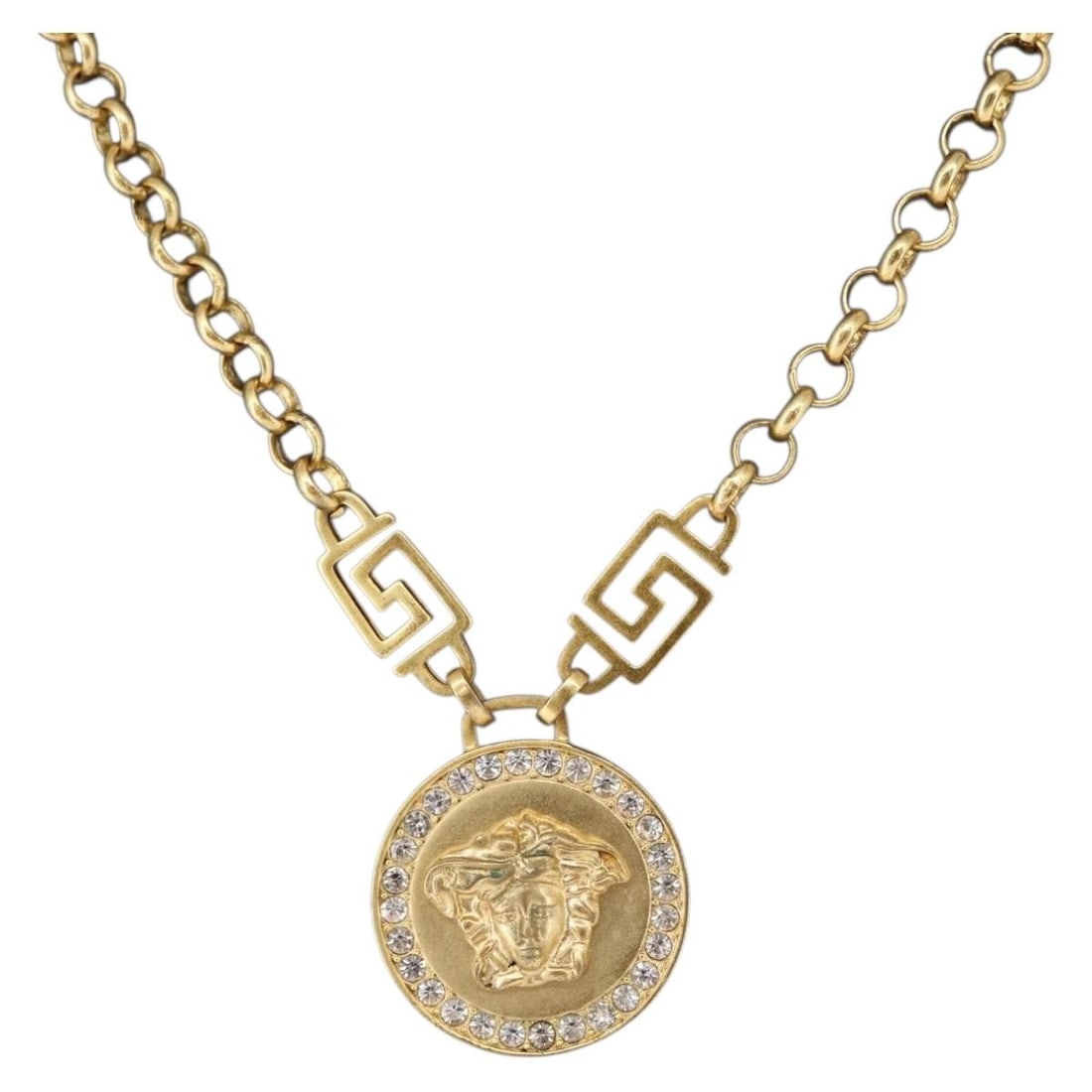 VERSACE Gold Medusa Necklace 60cm Authentic Italian Jewelry: VERSACE Gold Medusa Necklace 60cm Authentic Italian Jewelry This exquisite VERSACE Medusa Necklace is a striking statement piece crafted in Italy. The necklace features a stunning gold metal finish, a