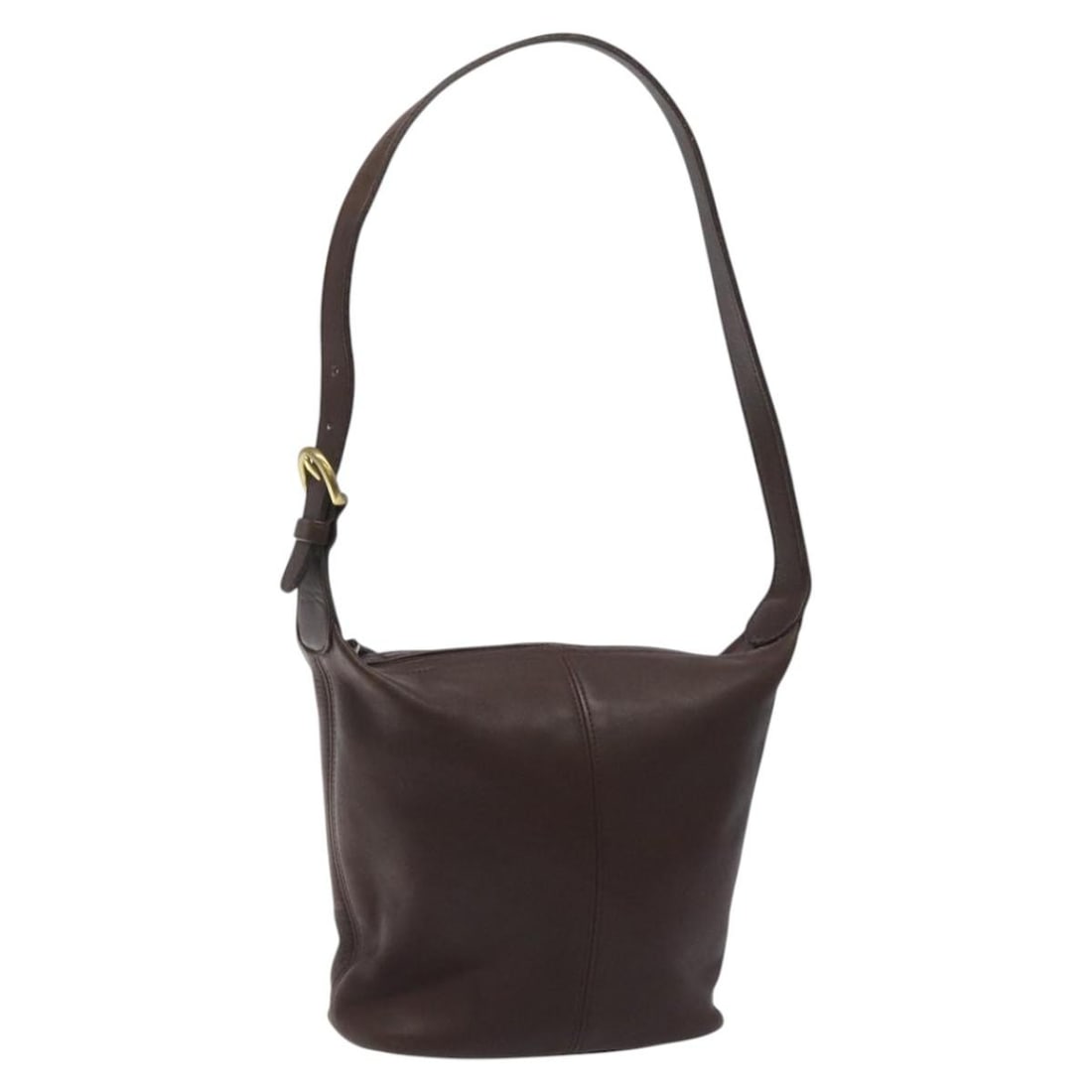 Authentic Coach Brown Gold Leather Shoulder Bag AM8019: Authentic Coach Brown Gold Leather Shoulder Bag AM8019 This authentic Coach shoulder bag combines luxury with practicality, featuring a rich brown leather exterior accented with gold tones. Its compac