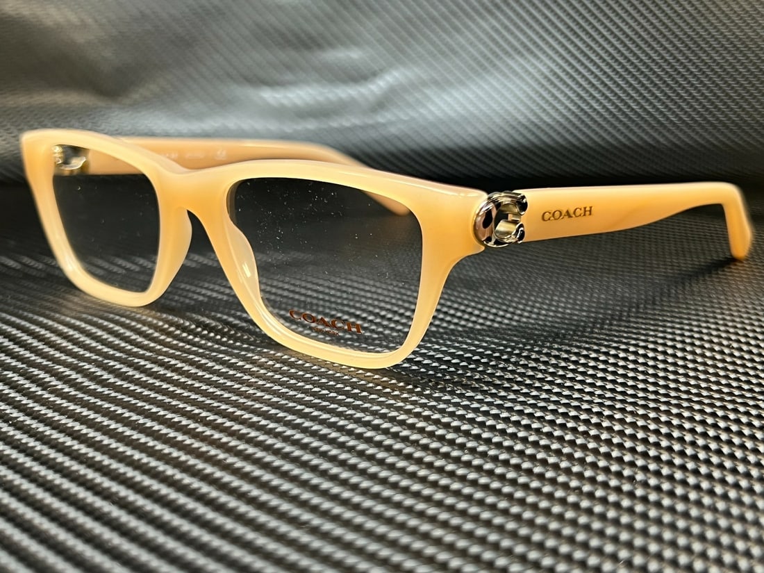 COACH HC6154 5611 Women's Milky Beige Rectangle Eyeglasses with Case: COACH HC6154 5611 Women's Milky Beige Rectangle Eyeglasses with Case Discover the elegant design of these COACH HC6154 5611 eyeglasses, featuring a stylish rectangle shape in a milky beige frame. Made